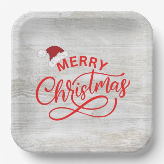 Elegante rustikale Holzkalligraphie mit Weihnachts Pappteller (Vorderseite)