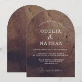 Elegante rustikale Holzkornstruktur gebogene Hochz Einladung (Vorne/Hinten)