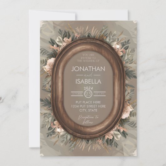 Elegante rustikale Holzrahmenverheiratung Einladung (Vorderseite)