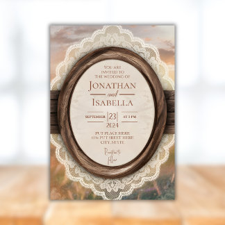 Elegante rustikale Holzrahmenverheiratung Einladung