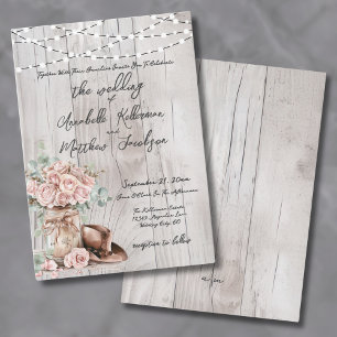 Elegante rustikale Holzrosen Landhochzeit Einladung