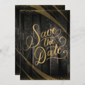 Elegante Rustikale Holzschwarz und Shiny Wedding Einladung (Vorne/Hinten)