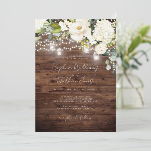 Elegante Rustikale Holzwart Champagne Blumenzange Einladung (Stehend Vorderseite)