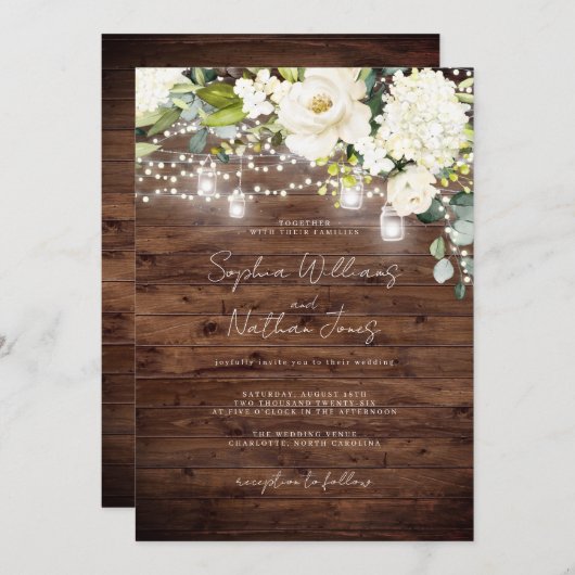 Elegante Rustikale Holzwart Champagne Blumenzange Einladung (Vorne/Hinten)