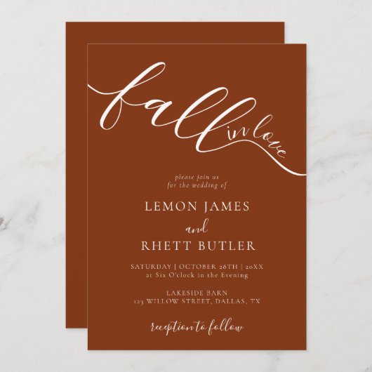 Elegante rustikale Kalligraphie fällt in Liebe Hoc Einladung (Vorne/Hinten)