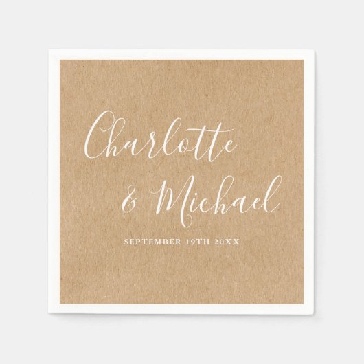 Elegante Rustikale Kraft-Signature-Hochzeit Serviette (Vorderseite)
