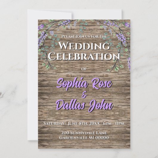 Elegante rustikale Lavendel boho Hochzeitseinladun Einladung (Vorderseite)