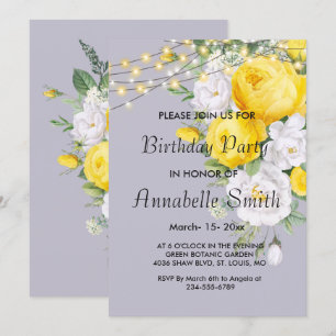 Elegante Rustikale Lichter Gelbe Blumen Geburtstag Einladung