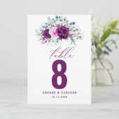 Elegante rustikale Lila Blumenhochzeit Tischnummer (Stehend Vorderseite)