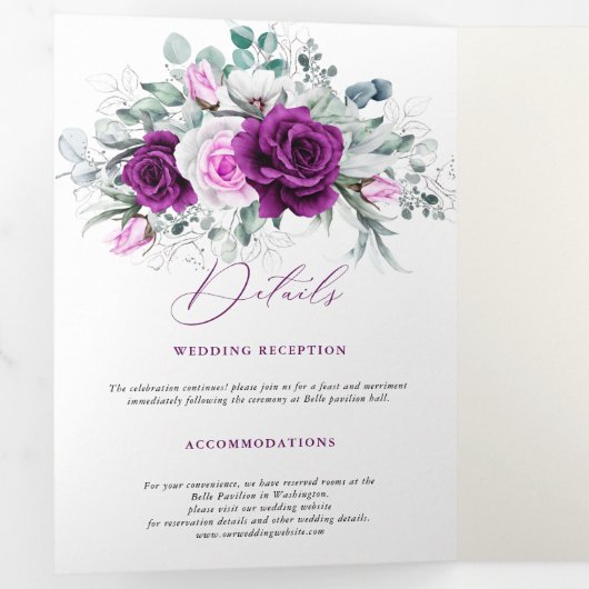 Elegante rustikale Lila Blush Geometrische Hochzei Dreifach Gefaltete Ankündigung (Innen Erste Seite)