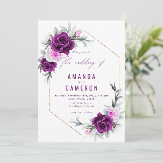 Elegante rustikale Lila Blush Geometrische Hochzei Einladung (Stehend Vorderseite)