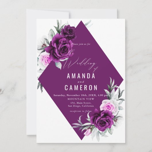 Elegante rustikale Lila Blush Geometrische Hochzei Einladung (Vorderseite)