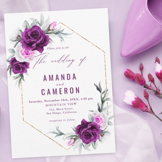 Elegante rustikale Lila Blush Geometrische Hochzei Einladung