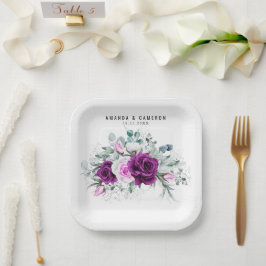 Elegante rustikale Lila Blush Geometrische Hochzei Pappteller