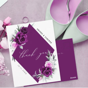 Elegante rustikale Lila Blush Wedding Vielen Dank Postkarte