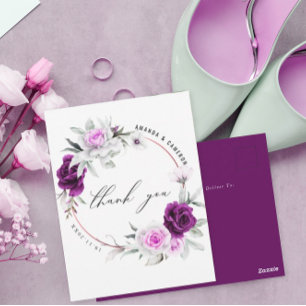 Elegante rustikale Lila Blush Wedding Vielen Dank Postkarte