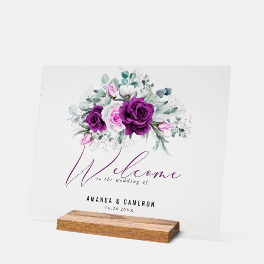 Elegante Rustikale Lila Blush Wedding Willkommen Acrylschild (Winkel)