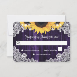 Elegante Rustikale Lila Holz-Spitze Sonnenblumen H RSVP Karte