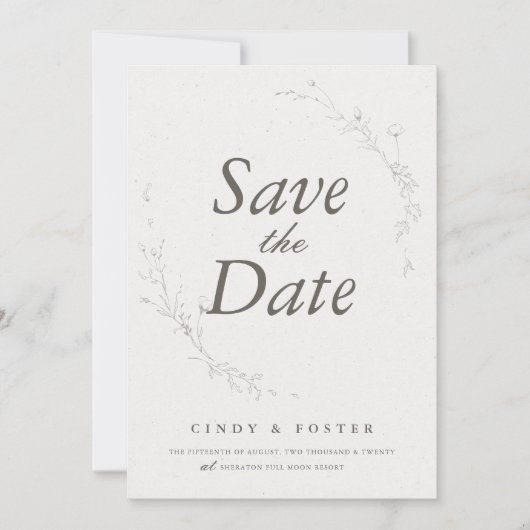 Elegante rustikale Minimalistische botanische Hoch Save The Date (Vorderseite)
