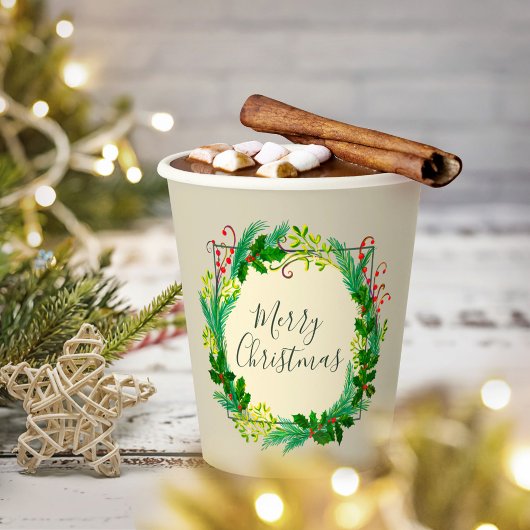 Elegante rustikale moderne grüne Taupe Frohe Weihn Pappbecher