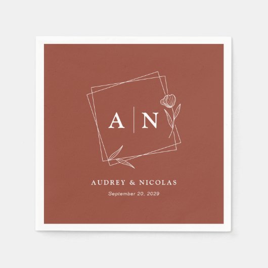 Elegante rustikale Monogram Terracotta Rost Weddin Serviette (Vorderseite)