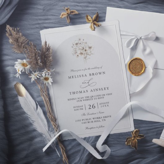 Elegante Rustikale Monogramm Florale QR-Code-Hochz Einladung