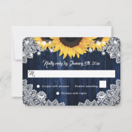 Elegante Rustikale Navy Blau Holz Sonnenblumen Hoc RSVP Karte