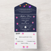 Elegante Rustikale Navy Blue Glow Neon Hochzeit im All In One Einladung (Innen Boden)