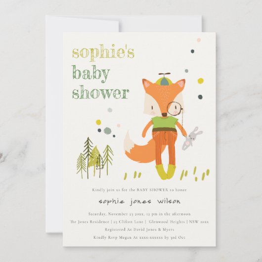 Elegante rustikale Niedliche Woodland Fun Fox Kind Einladung (Vorderseite)