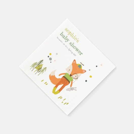 Elegante rustikale Niedliche Woodland Fun Fox Kind Serviette (Ecke)
