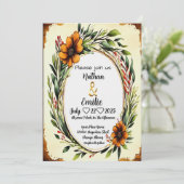 Elegante rustikale orangefarbene Blume Einladung (Stehend Vorderseite)