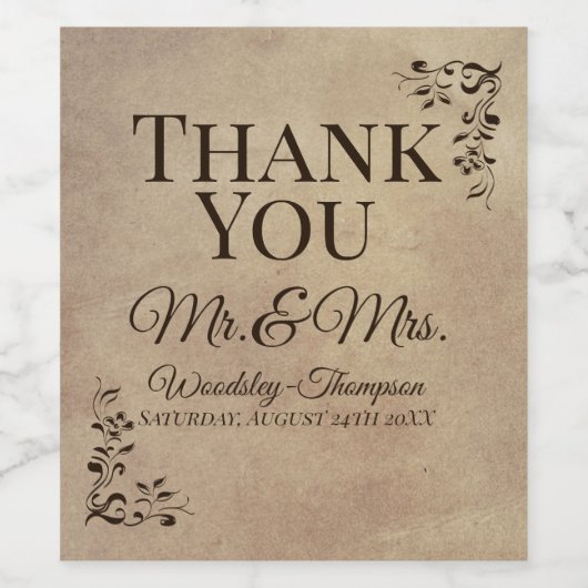 Elegante rustikale Pergament Paper Scroll Vielen D Weinetikett (Einzelnes Label)