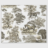 Elegante Rustikale Pferde Beige Toile Nahtlos Geschenkpapier (Flach)