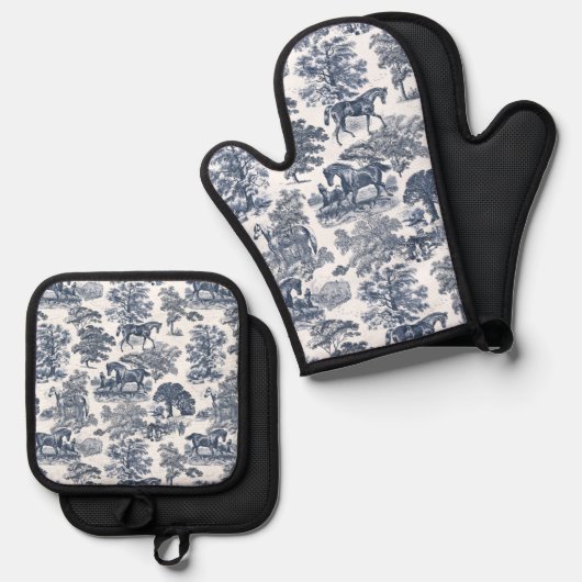 Elegante Rustikale Pferde Ofenhandschuh & Topflappen-Set (Vorderseite/Rückseite)