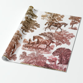 Elegante Rustikale Pferde Rote Brown Toile Geschenkpapier