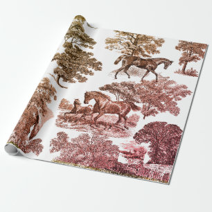Elegante Rustikale Pferde Rote Brown Toile Geschenkpapier