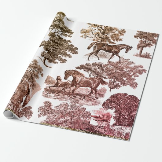 Elegante Rustikale Pferde Rote Brown Toile Geschenkpapier (Ungerollt)