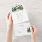 Elegante Rustikale Pine Bergwelt Hochzeit All In One Einladung (Abreißen)
