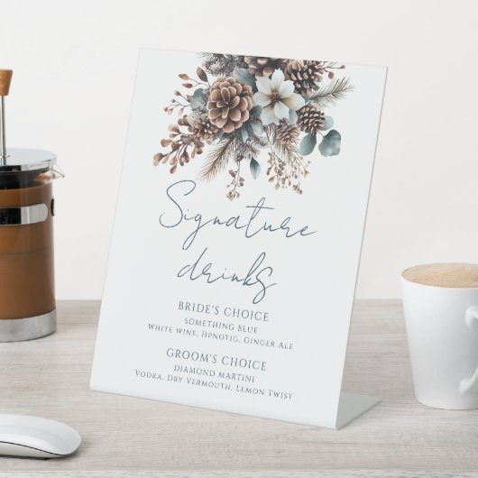 Elegante rustikale Pinecones Bläserngetränke Sockelschild (In SItu)