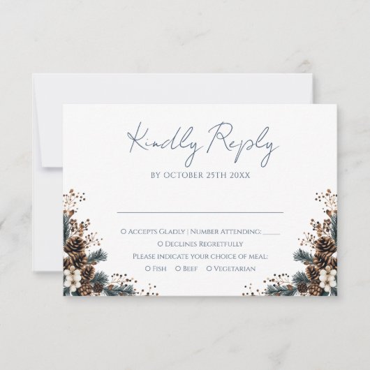 Elegante Rustikale Pinecones Hochzeit RSVP Karte (Vorderseite)