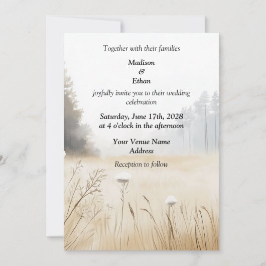 Elegante Rustikale Pinienbäume Hochzeit Einladung (Vorderseite)