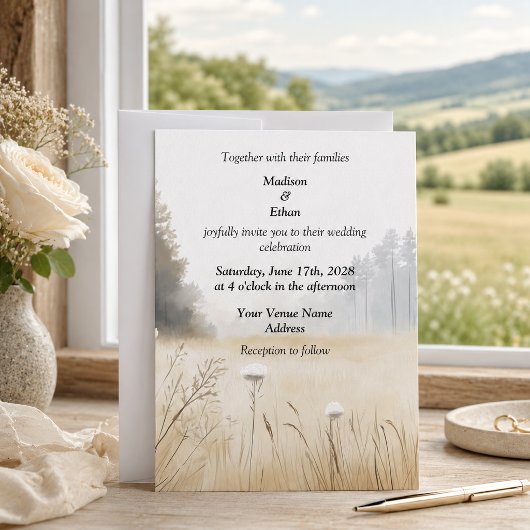 Elegante Rustikale Pinienbäume Hochzeit Einladung