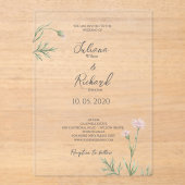 Elegante rustikale Pink Poppy Blumenhochzeit Acryleinladungen (Vorderseite)