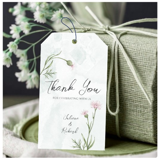 Elegante rustikale Pink Poppy Blumenhochzeit Geschenkanhänger