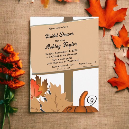 Elegante rustikale Pumpkin Blätter Fall Brautparty Einladung