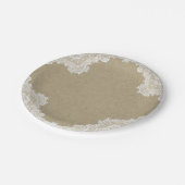 Elegante rustikale Romance White Lace & Kraft Wedd Pappteller (Schrägansicht)