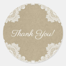 Elegante rustikale Romance White Lace & Kraft Wedd Runder Aufkleber