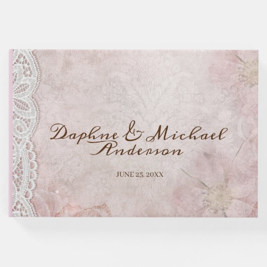 Elegante rustikale rosa Hochzeit Moderne, einfache Gästebuch (Vorderseite)