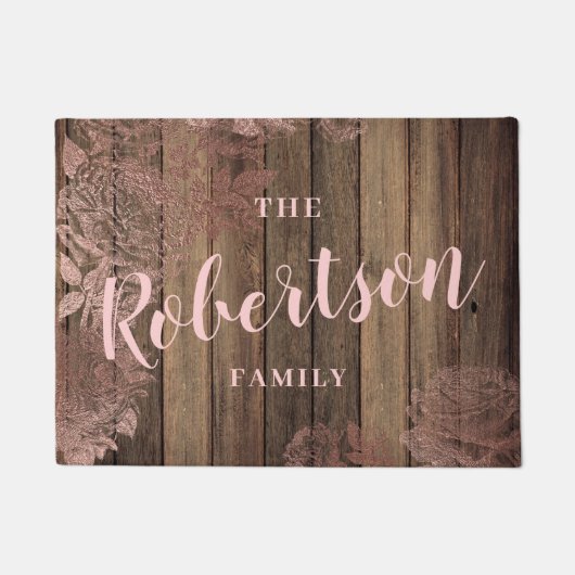 Elegante rustikale Rose Gold Blumenholzdruck Fußmatte (Vorderseite)