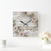 Elegante Rustikale Rose Wall Clock Quadratische Wanduhr (Zuhause)